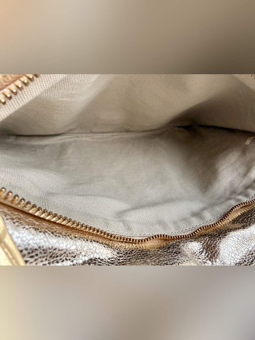 Tory Burch Reva Metallic Gold Leather Shoulder Bag / Clutch w Chain Strap - Picture 8 of 12